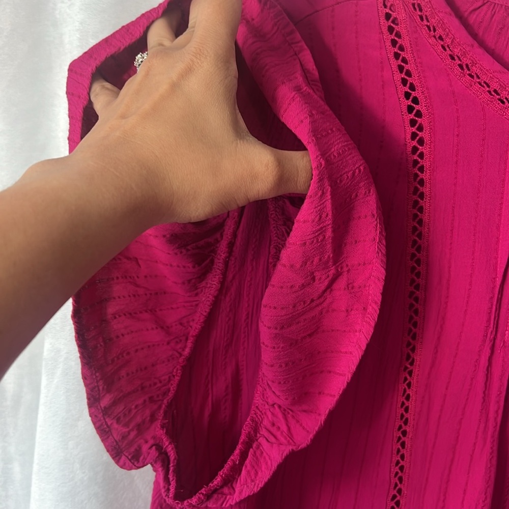 Knox Rose Top Pink Short Sleeve Round Neck Eyelet Embroidered Top Size Large - Picture 9 of 16